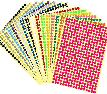 JANYUN 6528 قطعة ملصقات نقطية ملونة، 1/4 "ملصقات ملونة صغيرة دائرة الترميز جولة الترميز ملصقات دوت ملصقات 20 لون للمكتب، الفصل الدراسي