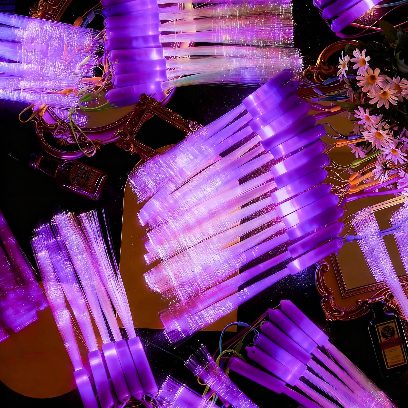 Lewtemi 300 varitas de fibra óptica a granel que brillan en la oscuridad, suministros de fiesta, varitas intermitentes LED coloridas para recuerdos de fiesta de boda (morado)