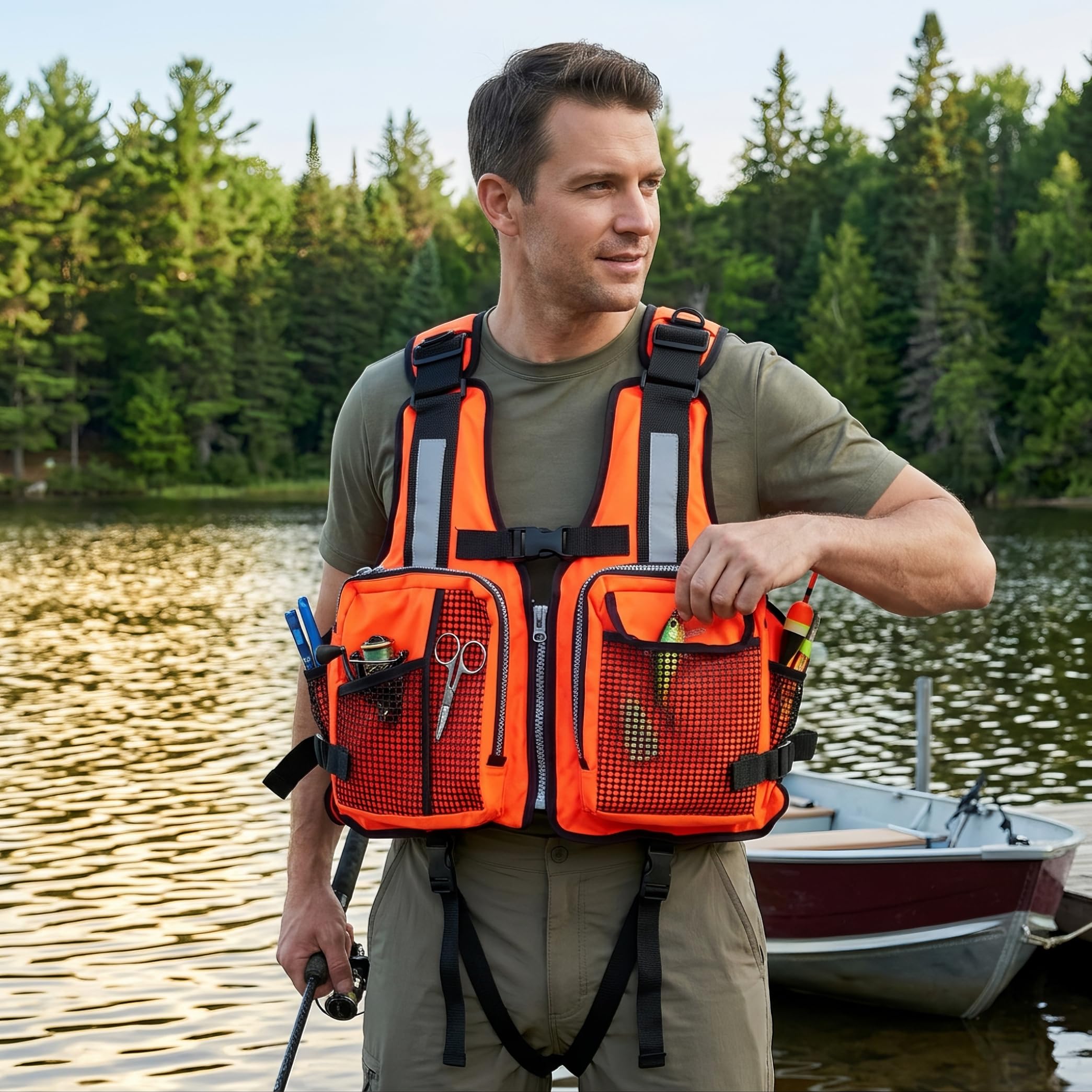 Chaqueta Flotante Adulto Tirantes Ajustables y Silbato Rojo