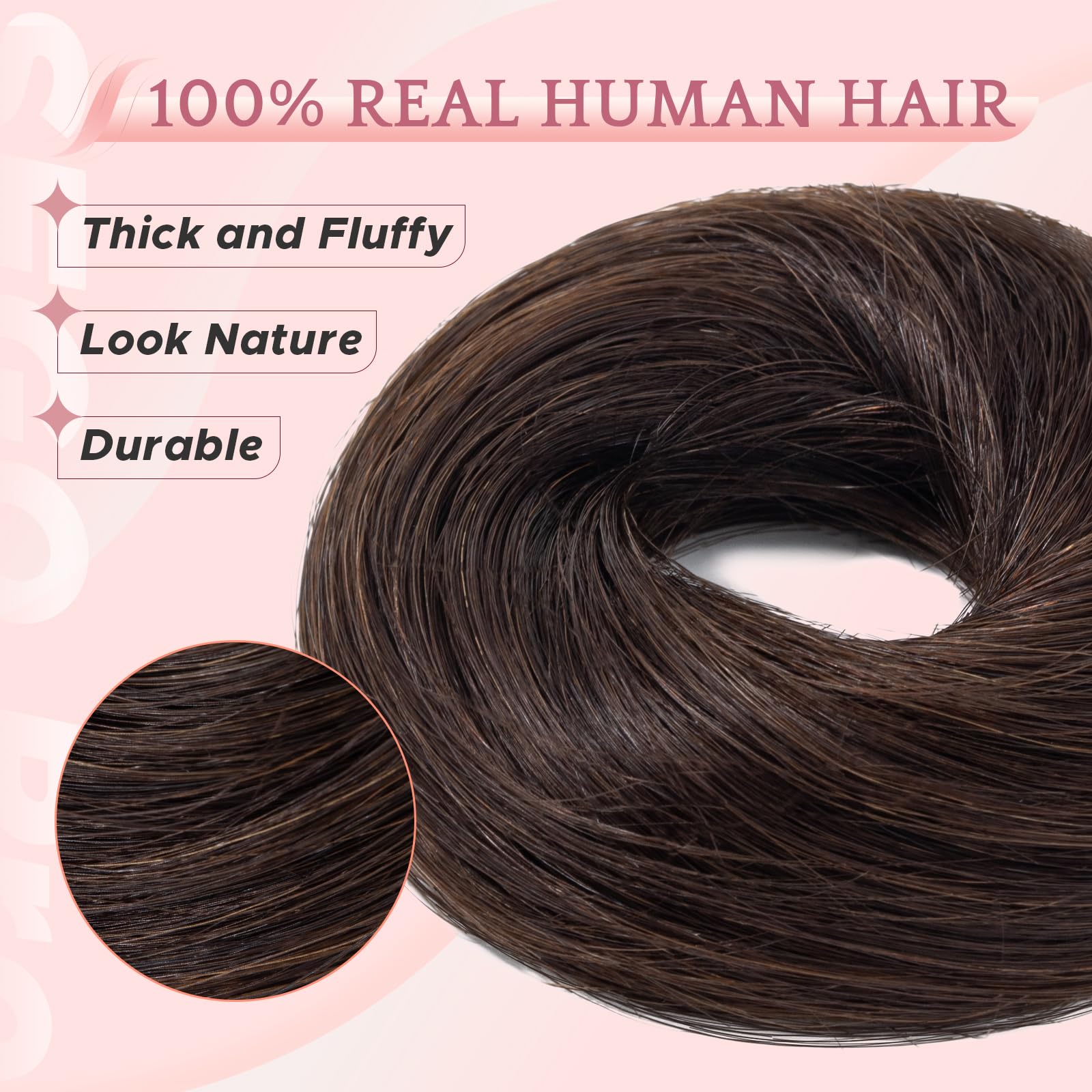 SEGO Pro Real Human Hair Messy Bun Scrunchie, Donut Bun Hair Piece for Women - Straight, 2# Dark Brown, Pack of 1 - Image 2