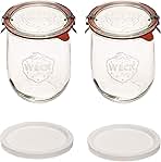 Weck Tulip Jars 1 Liter - Large Sourdough Starter Jars with Wide Mouth, Glass Lids and Keep Fresh Covers - Suitable for Canning and Storage (2 Pack)