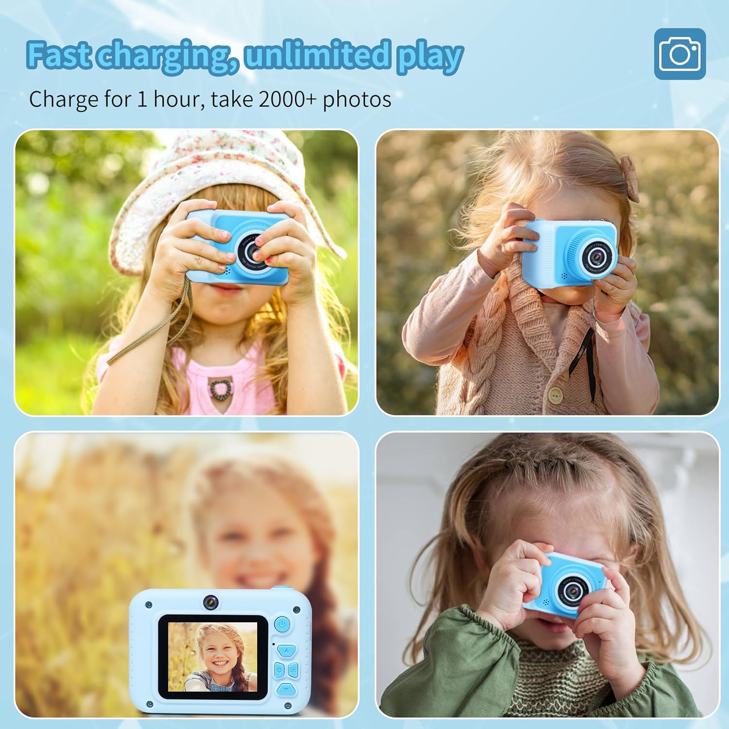 Kids Camera Toys, for Boys and Girls,JUVNAWEZ Digital Camera for Kids, Toddler Camera Christmas Birthday Toy Gifts for Kids Age 3 4 5 6 7 8 9 10 with 32GB SD Card, Video Recorder 1080P HD (Blue)