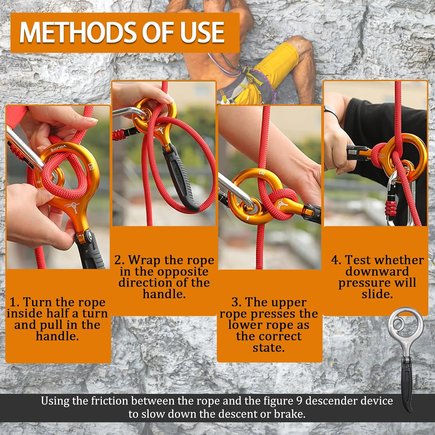Figure 9 Descender Durable Aluminum Alloy Professional Foldable Upgrade Rescue 8 Belay Device Easy Operation Heavy Duty Belaying and Rappelling Gear Safety Equipment for Rock Climbing Rescue Downhill