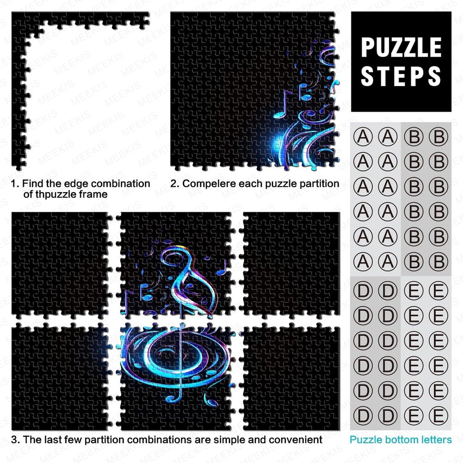 Puzzle z notacją muzyczną, puzzle 1000 elementów, puzzle dla dorosłych, kolekcja wyzwań, niemożliwe puzzle, wysokiej jakości nadruk 1000 sztuk (75 x 50 cm)