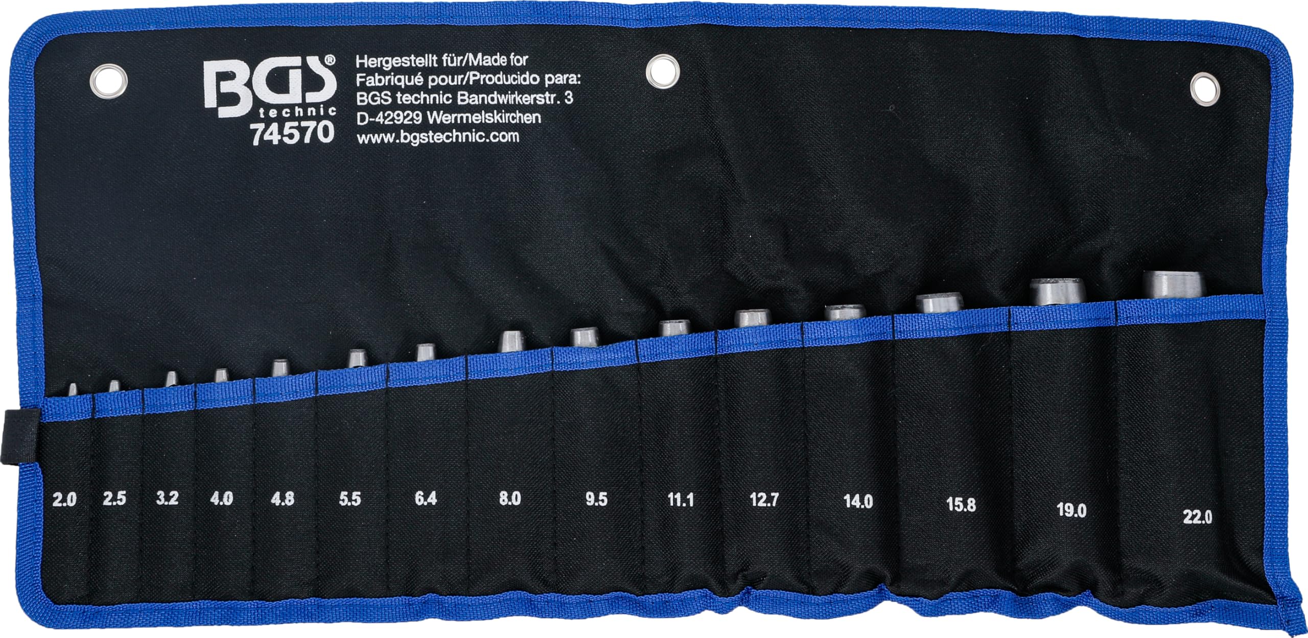 BGS 74570 | Juego de sacabocados | 2-22 mm | 15 piezas