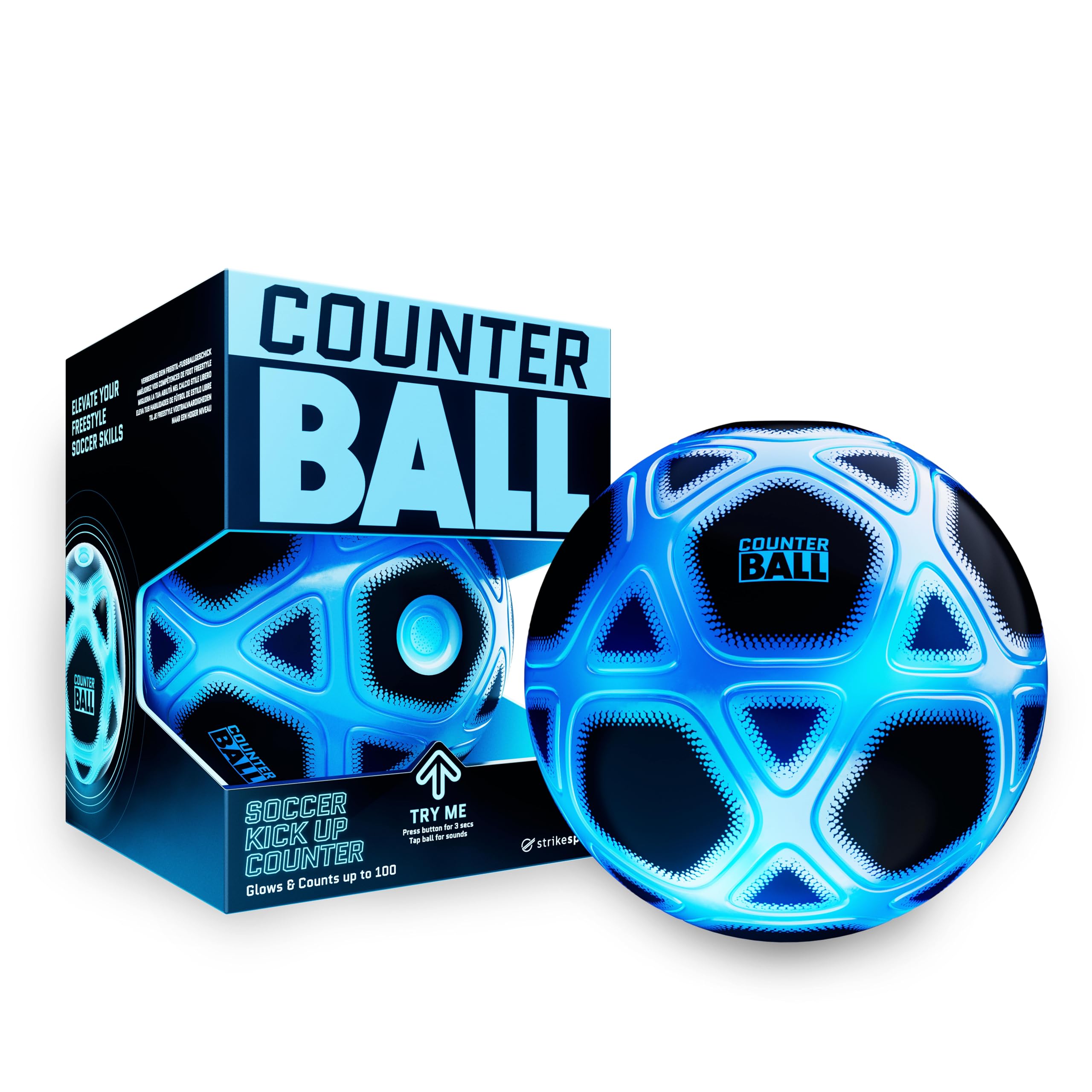 Smart Ball SBCB1B Football Gift for Boys and Girls from 6 Years Old Kick Up Counting Power Ball with Bright Lights and Sounds Training for Children, White and Blue