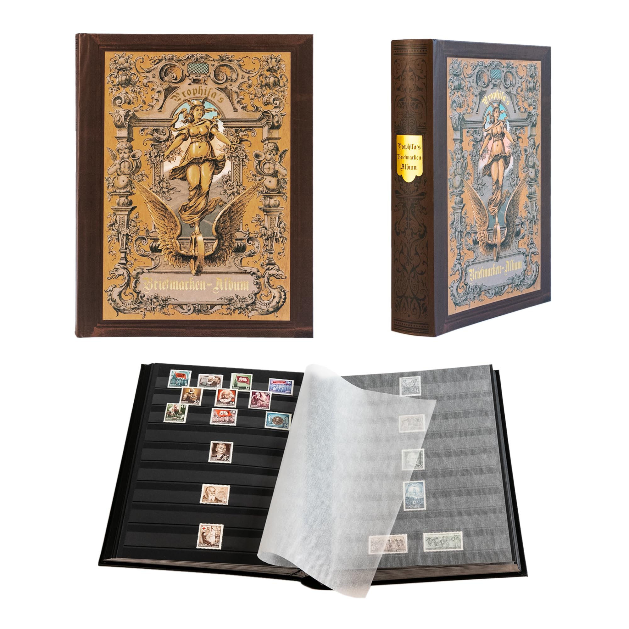 Prophila Stamp Collectors Album with 60 Black Pages Stockbook in Heritage Design