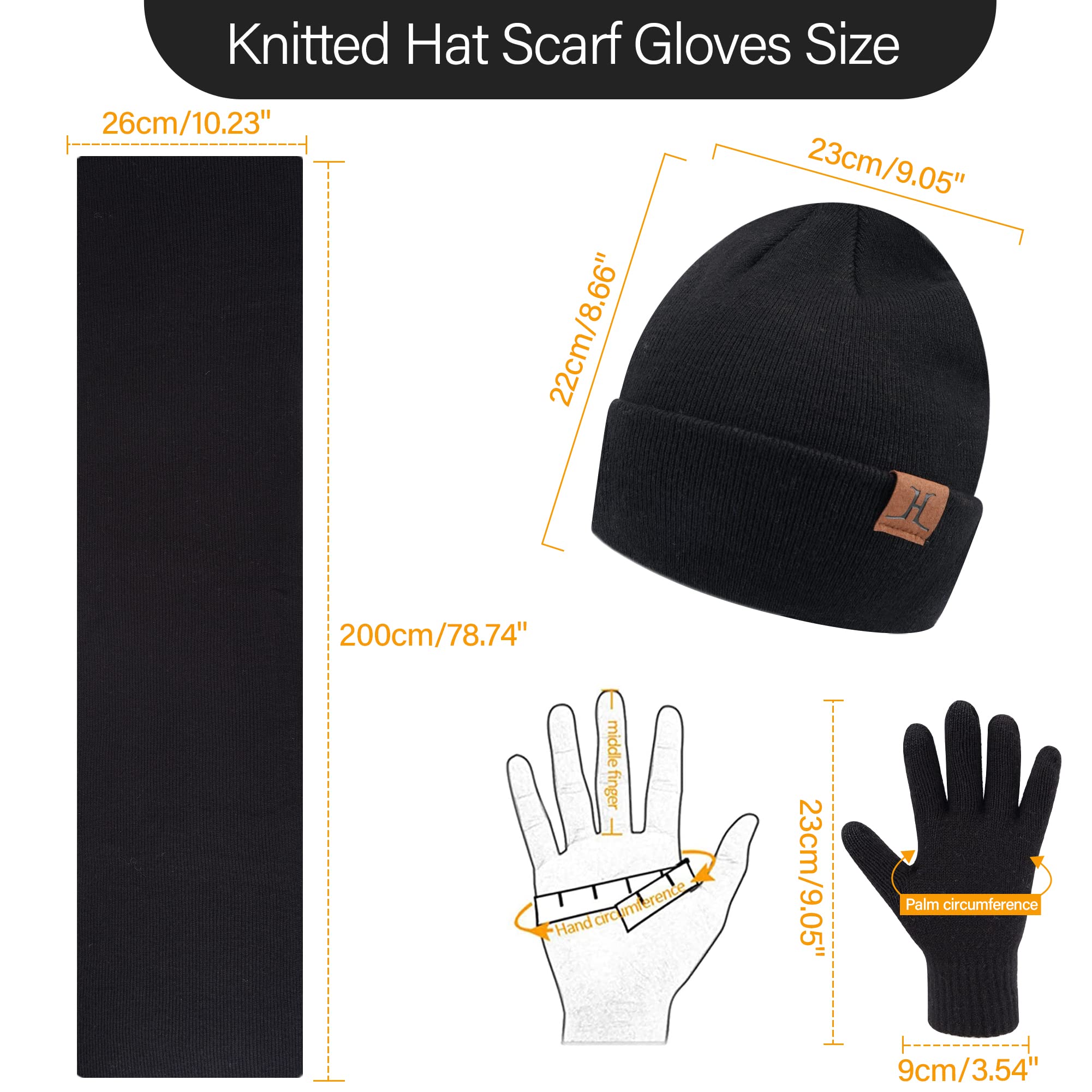 Herren Damen Winter Warm Beanie Mütze Lang Schal Touchscreen Handschuhe Set, Gerippte Strickmütze Wintermütze Schals Winterhandschuhe Geschenk Männer Weihnachten
