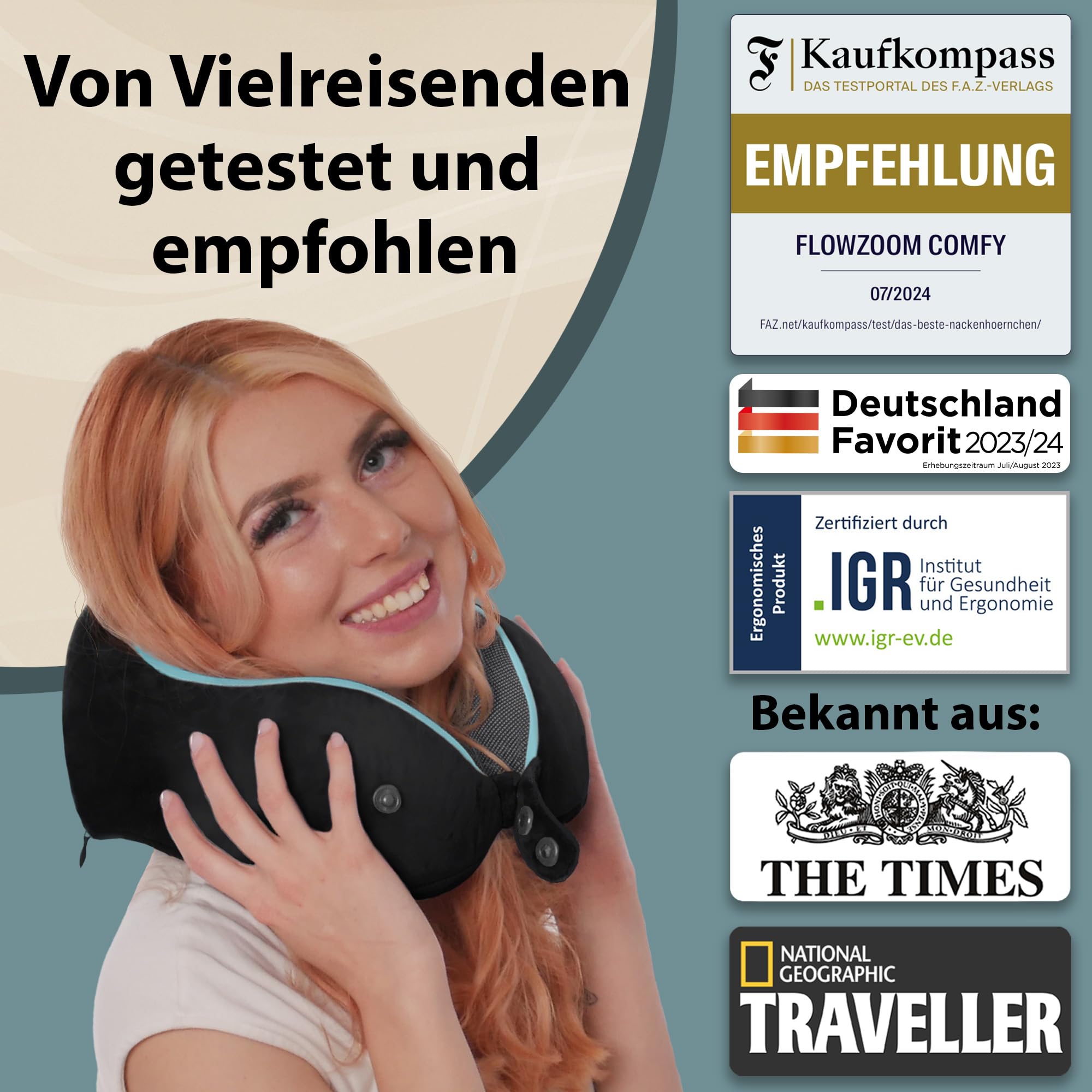 FLOWZOOM Comfy-Reisekissen-Set für Sie und Ihn: Grau & Schwarz