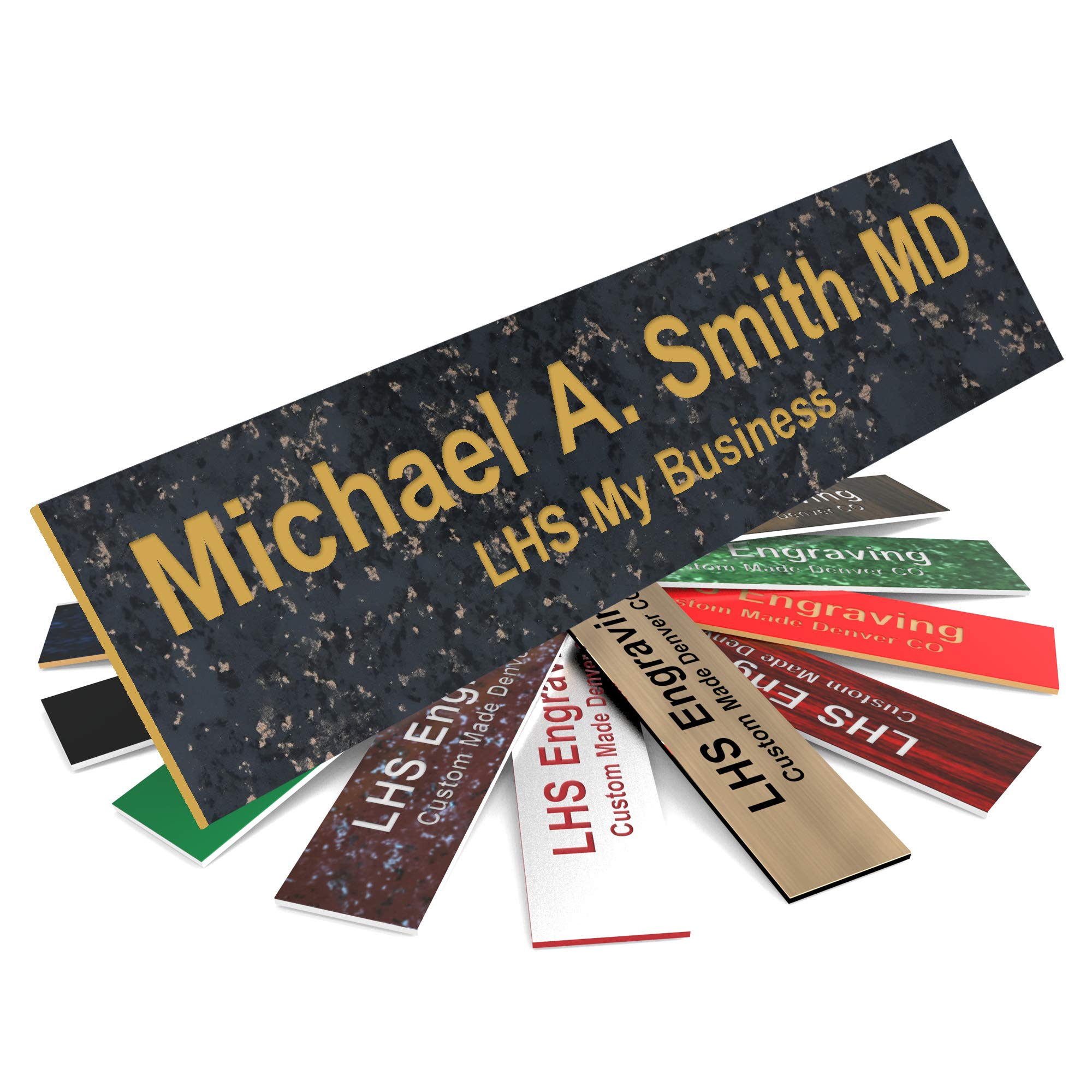 Custom Engraved Office Door Name Plate &amp; Desk Signs, Charcoal Marble, 2x8