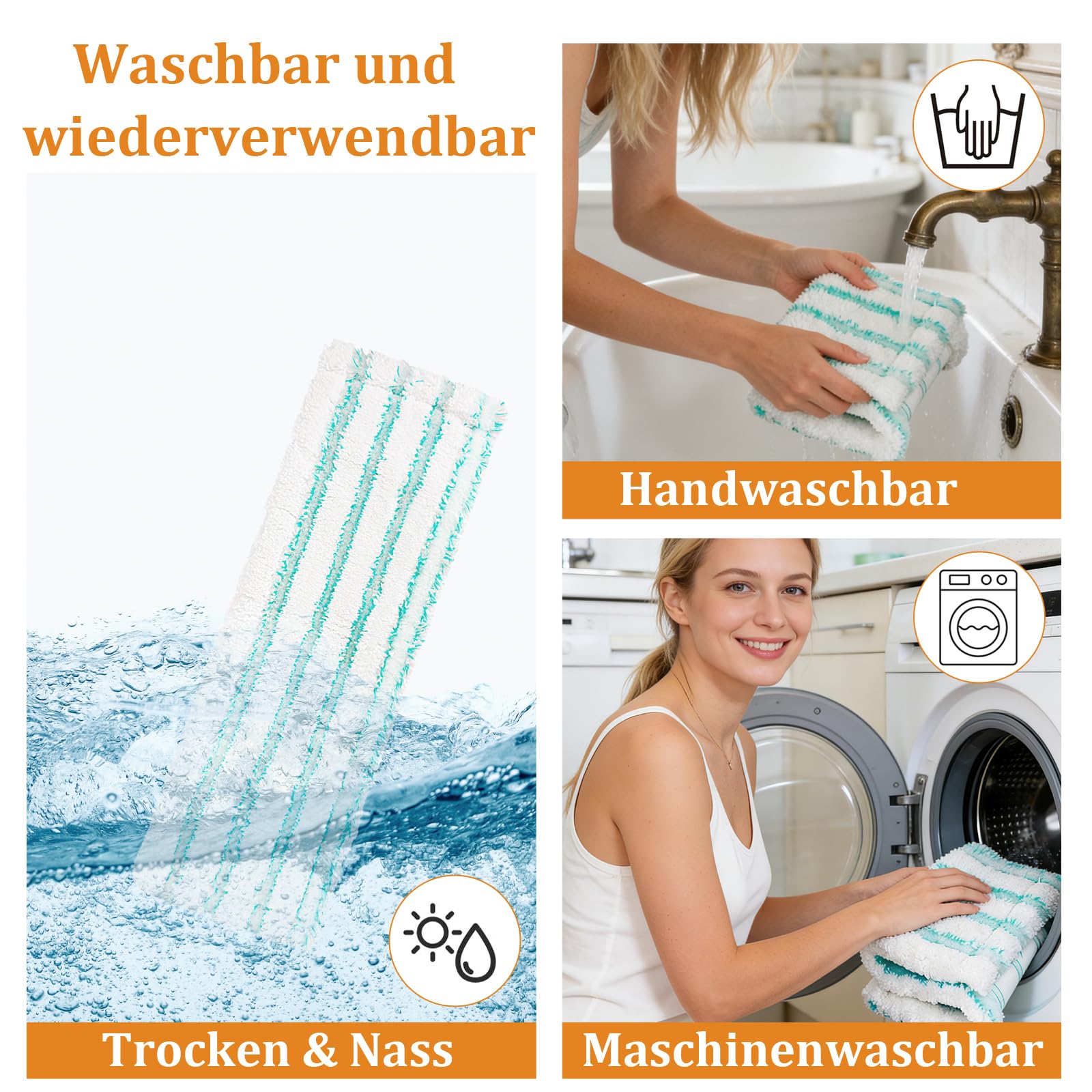 4 sztuki wymiennych nakładek do mopa dla Leifheit Profi XL Cotton Plus/Profi XL Micro Duo. Nakładki z mikrofibry do wszystkich typów podłóg, grubie o dużej chłonności wody.