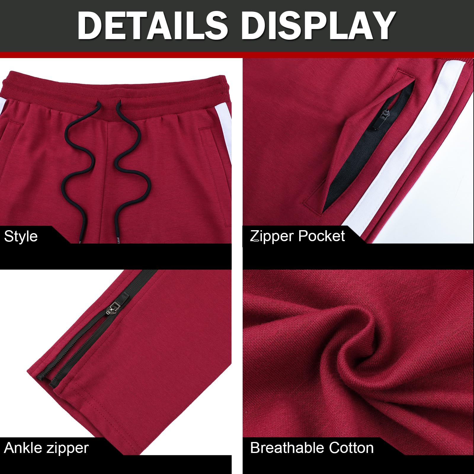 Suwangi Pantaloni Tuta Uomo Palestra Running della Allenamento Slim Fit Design a Righe con Tasche Zip