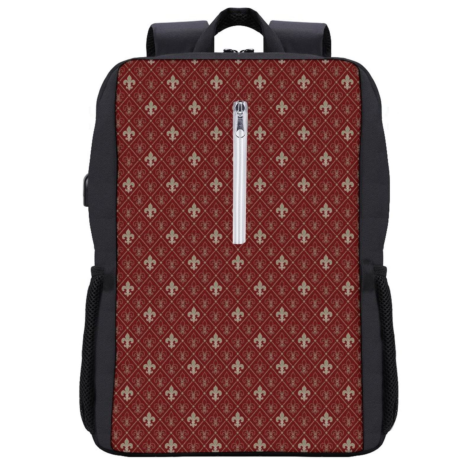 Muster Rot Fleurdelis Fleur Blumen Mittelalterliche Lilie Polster,Travel Laptop Backpack,College Computer Backpacks Laptop