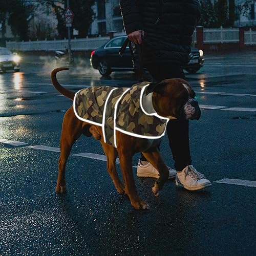 Miniatura 5 de Abrigo impermeable para perros XL, impermeable para perros con capucha y agujero para correa, chaqueta de lluvia reflectante para perros extra grande