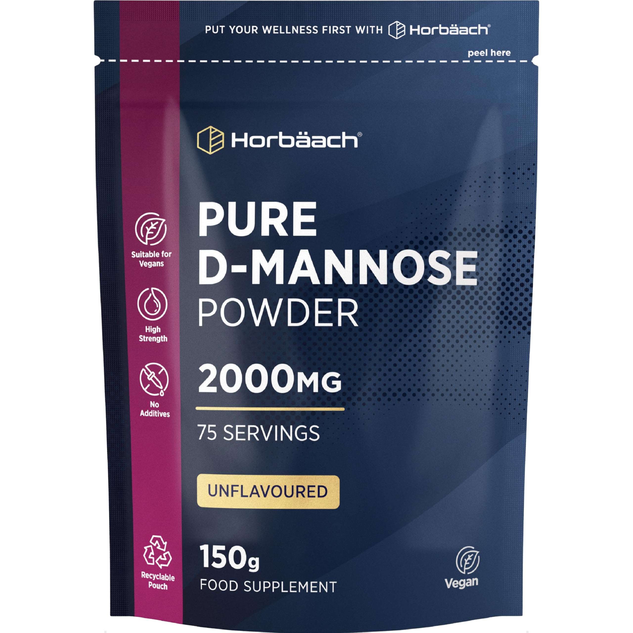 Horbäach D Mannose Powder 2000mg | 50g | Pure | Unflavoured | High Strength Vegan Food Supplement | by