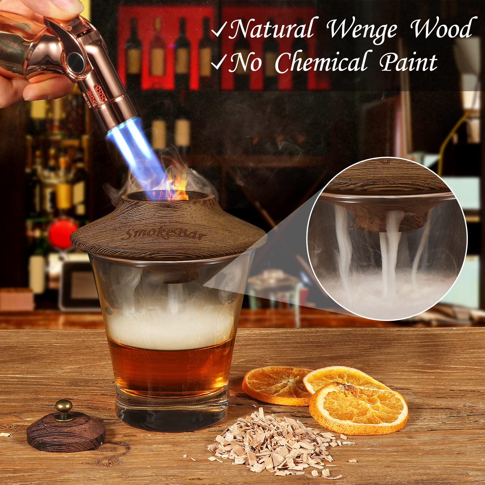 Kit Fumoir à Cocktail Avec Torche - 4 Saveurs De Bois, Pilon, Bec Verseur - Cadeau Pour Amateur De Whisky