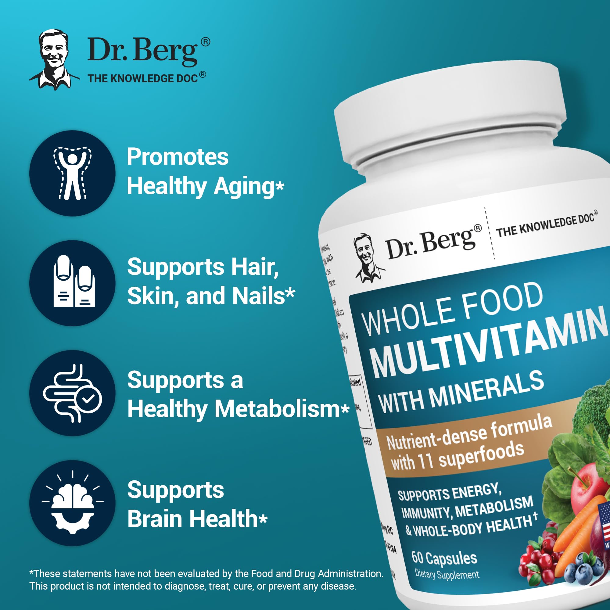Dr. Berg Whole Food Multivitamin with Minerals - Daily Multivitamin for Men and Women - Includes Premium Whole Food Fruits and Vegetable Blend with Folate, Alpha-lipoic Acid and More - 60 Capsules — Amazon image 3