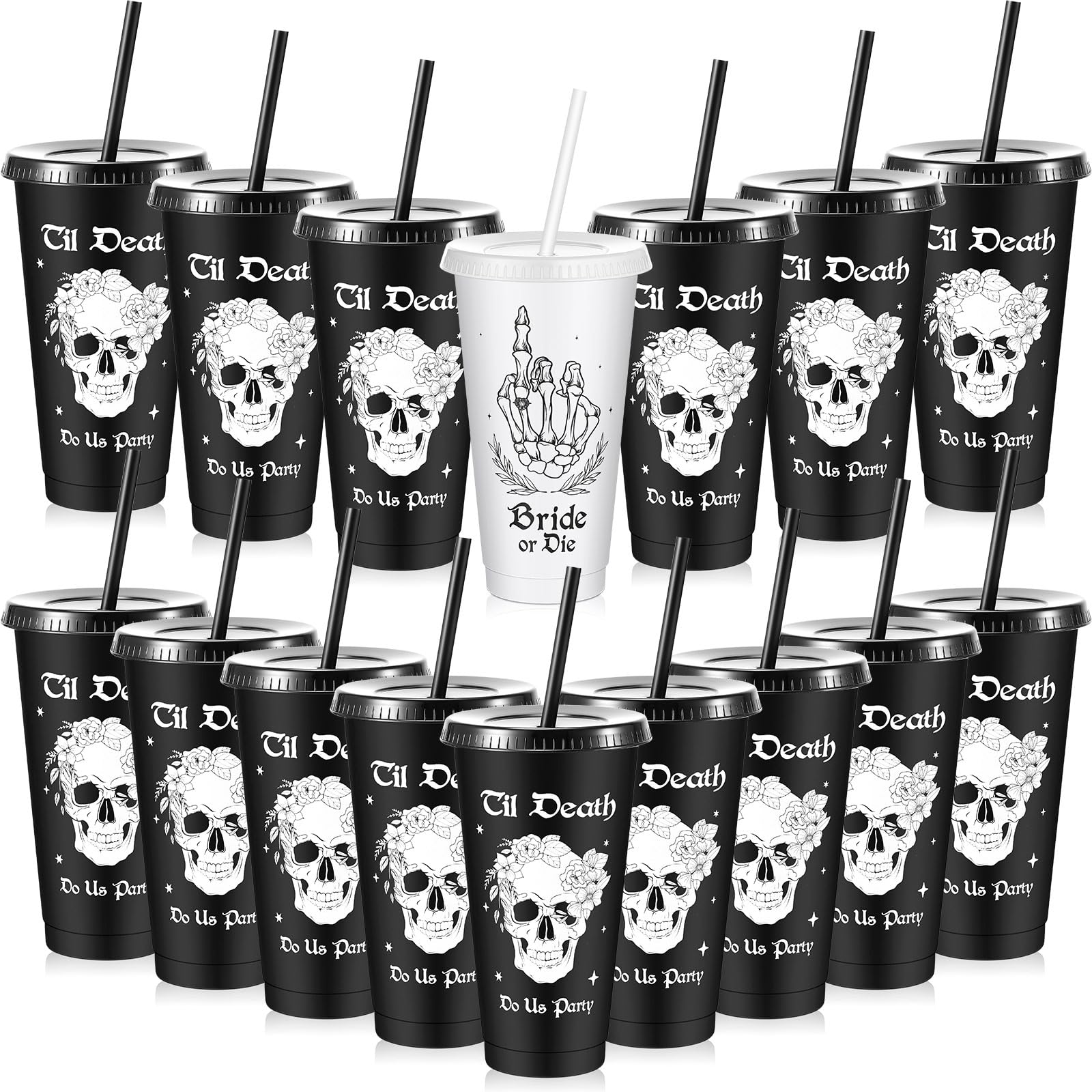 Tessco for you 16 Pcs Bridesmaid Cups with Lids and Straws 24 oz Reusable Bridesmaid Tumblers Plastic Cups Bridal Party Supplies for Wedding Gifts