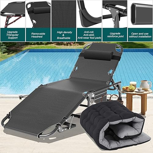 Miniatura 6 de ABORON Silla de descanso plegable 3 en 1, silla tumbona de carga de 500 libras, silla portátil ajustable para el hogar, jardín, playa, oficina,