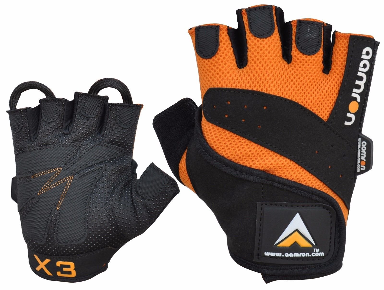 Aamron ยฎ M2B GEL Weight Lifting Gloves Body Building Gym Cycling Training Mens (BLACK/ORANGE, X-Large)