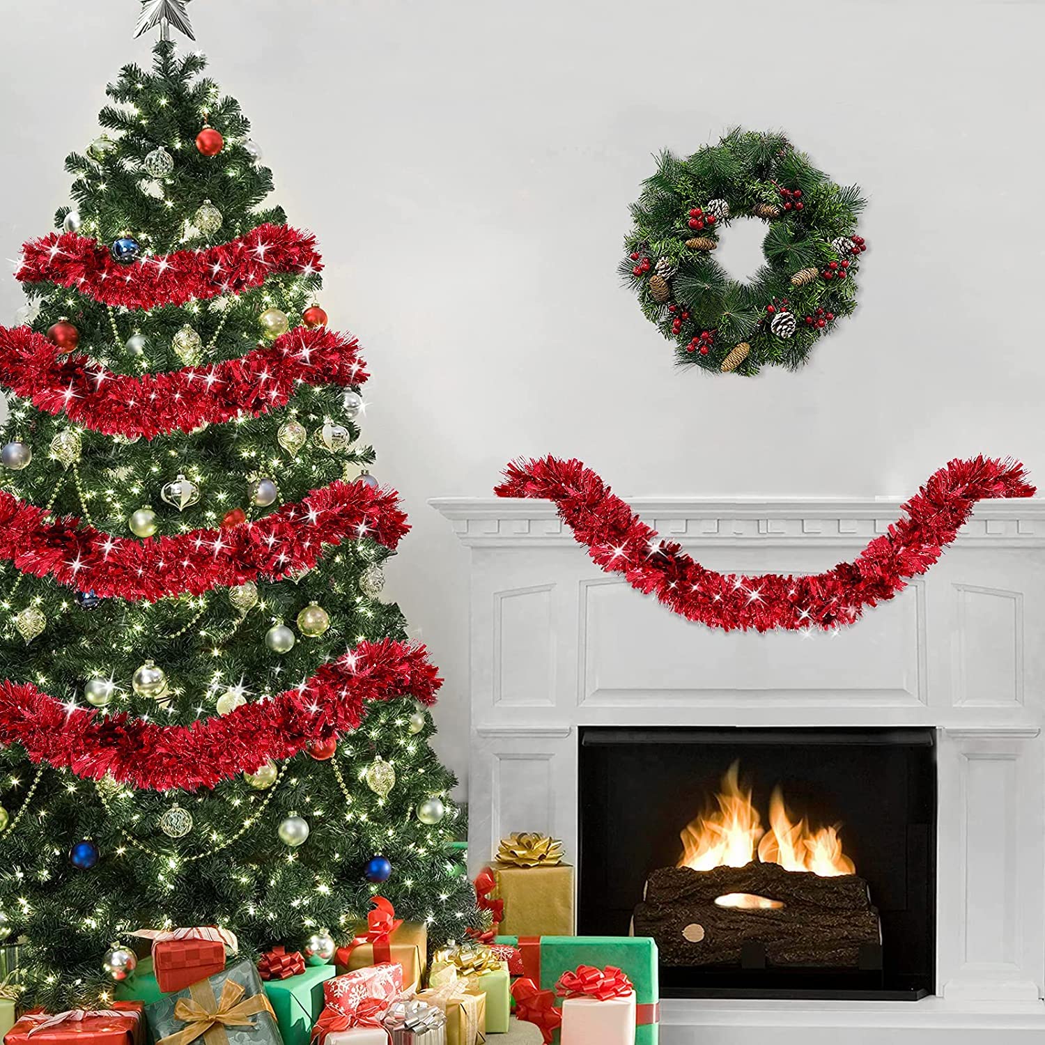 ZKTYQUIHE 4 Pack Total 28 Ft Tinsel Garlands Christmas Tree Decorations - Image 4