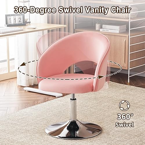 Miniatura 12 de Furnimart Silla de tocador de cuero blanco, silla de acento ajustable en altura con respaldo, silla giratoria redonda de maquillaje para sala de