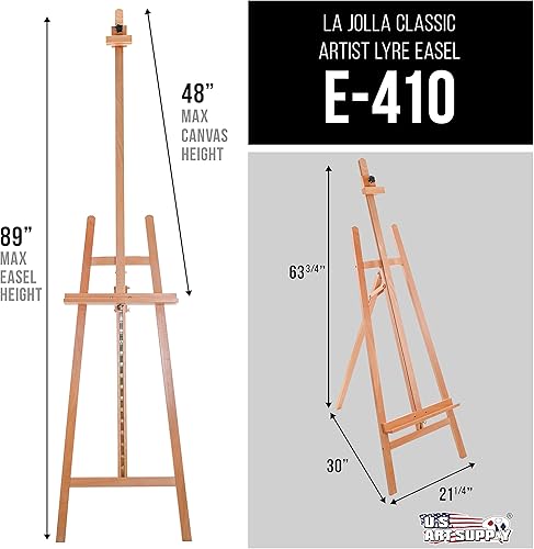 Miniatura 2 de U.S. Art Supply Caballete de madera clásico La Jolla de 64 a 89 pulgadas con marco en A, caballete de estudio estilo lira – Soporte de piso de