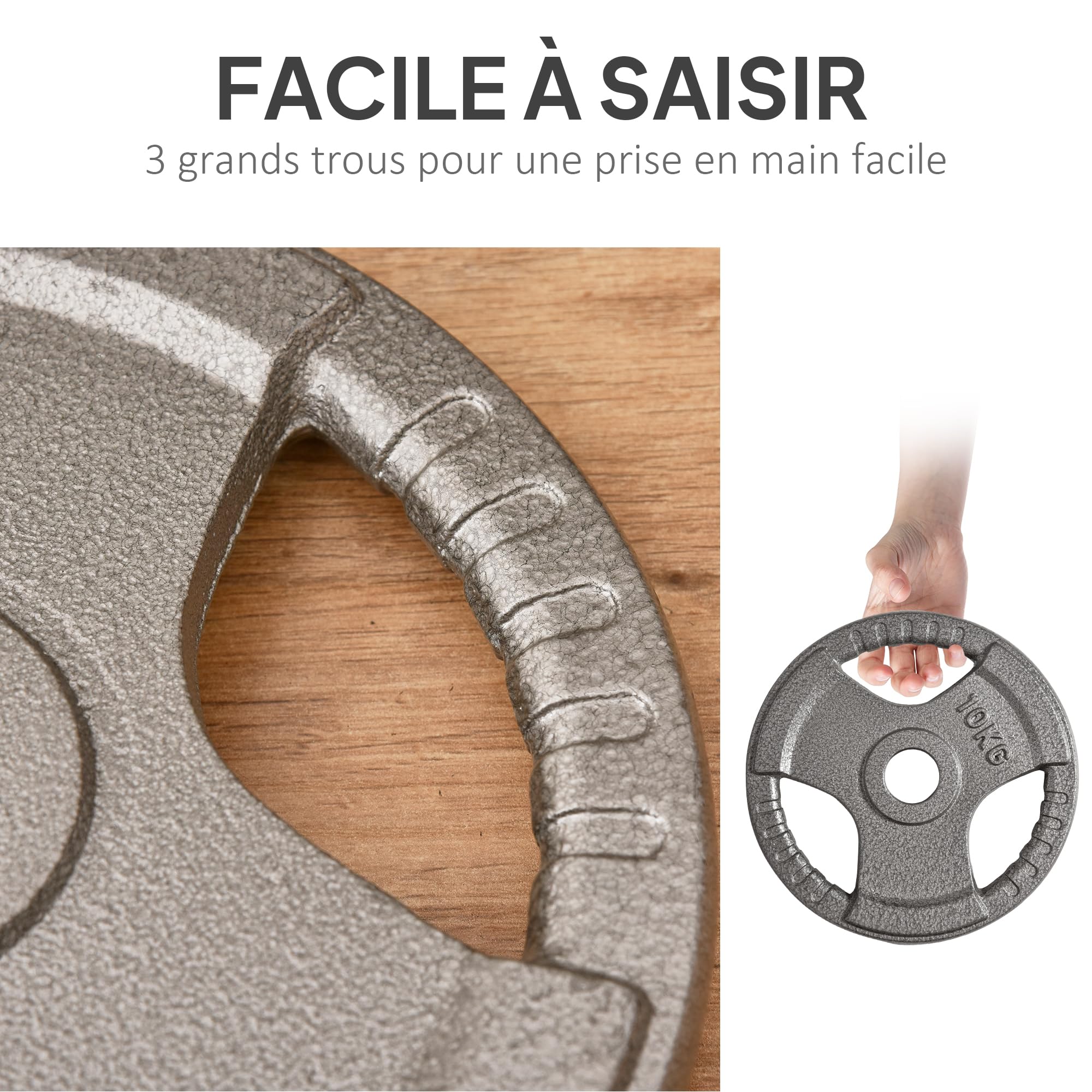 HOMCOM Disques de poids 2,5/2,5/5/5 kg totale15kg, 4 poids musculation, disques d'haltères pour musculation, fitness, haltérophilie en acier