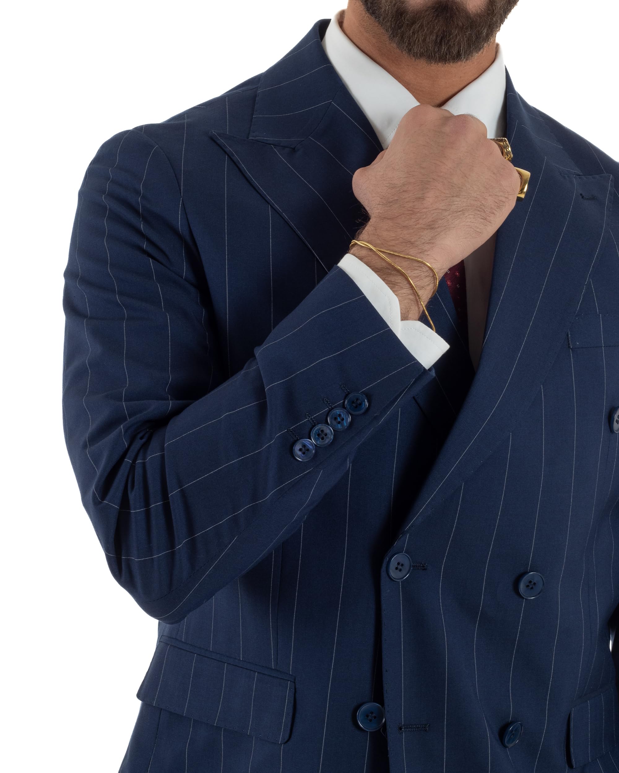 Abito Uomo Doppiopetto Gessato Completo Giacca con Pantaloni da Cerimonia Elegante
