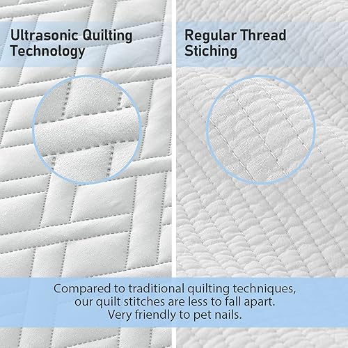 Vista 38 de Qucover Colcha beige tamaño California King, colcha ultrasónica de 3 piezas con patrón geométrico California King, colcha extragrande de 120 x 118