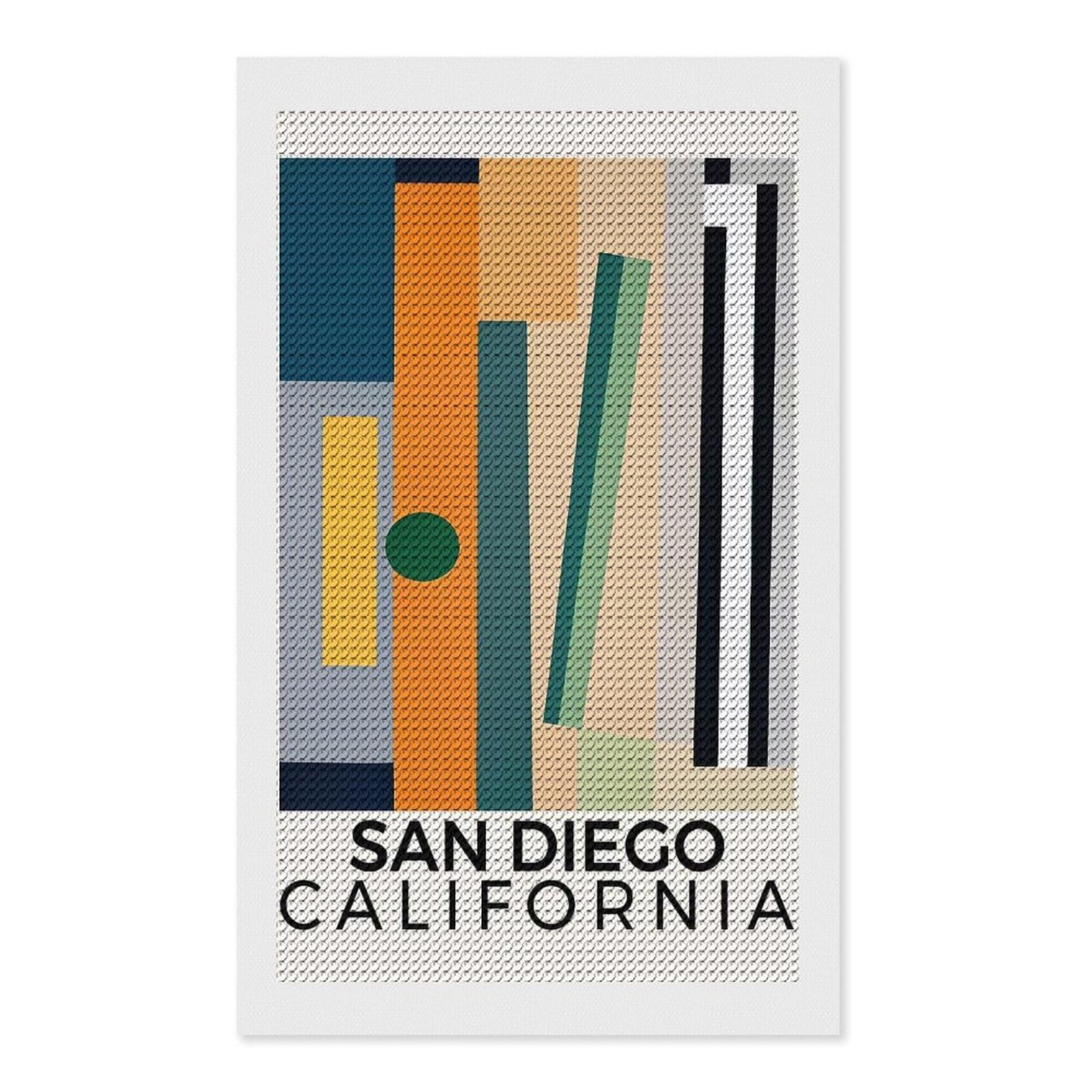 Junmoney San Diego California Diamond Painting Canvas Kit 12"x20", Round Gems, Living Room Decor, Seasonal Gift Choice, Modern Decor