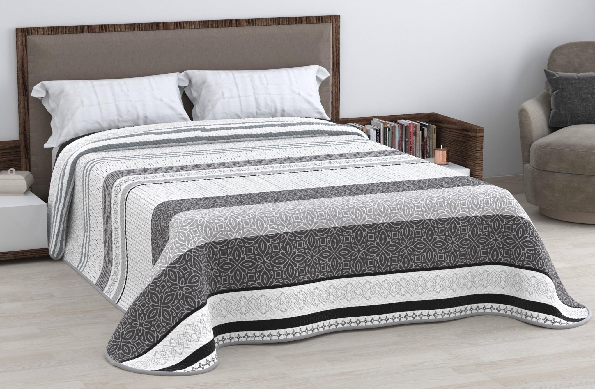 HM'S HOME'SECRET Colcha Bouti Estampada de 100% Microfibra Suave - Variedad de Diseños y Tamaños (Liso Gris, Cama 150cm) — view 8