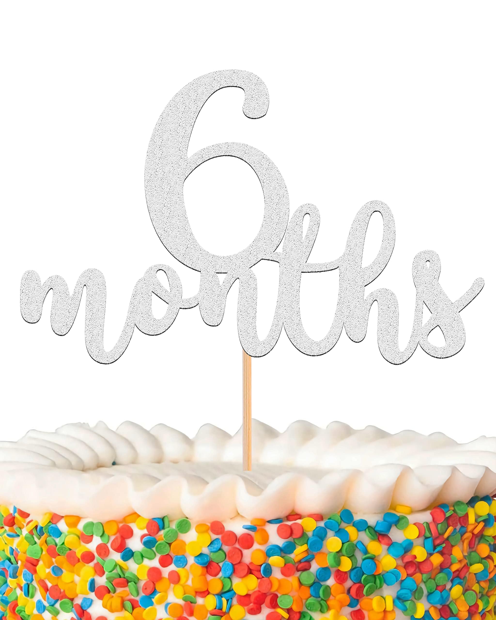 6 Months Cake Topper - Golden Glitter 1/2 Birthday Cake Decorations, Perfect for Baby Shower/Gender Reveal Party/Baby Party Photo Booth Props (Silver)