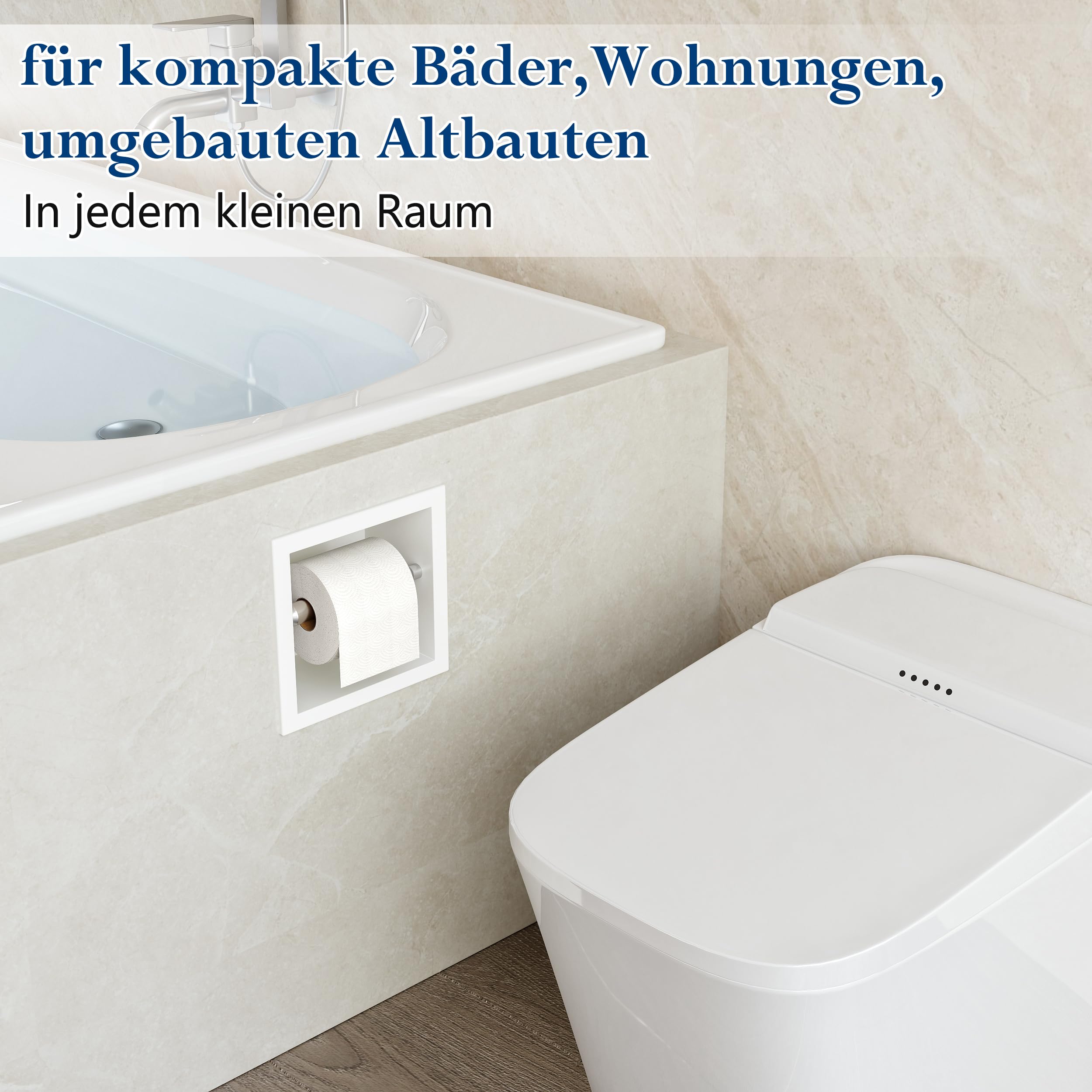 QEKE Einbau Klopapierhalterung, 304 Edelstahl, 1 Ebene, Weiß | rostbeständig, einfach nachzufüllen, einfache Montage, leicht zu reinigen, platzsparend, Badrenovierung