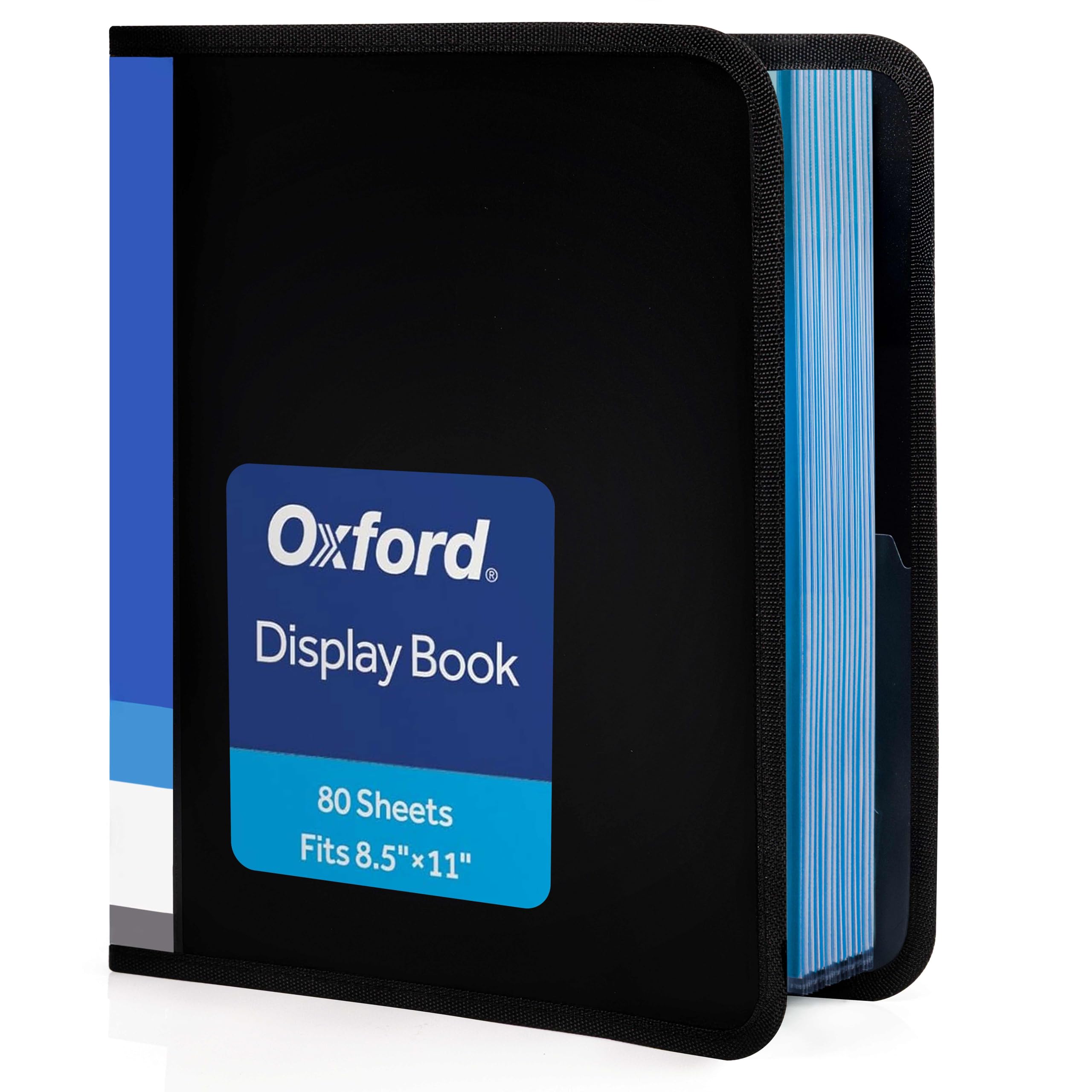 Oxford Binder with Plastic Sleeves - 80 Pocket Portfolio Folder with Plastic Sleeves - 8.5 x 11 Presentation Binder Displays 160-Pages - (Black)