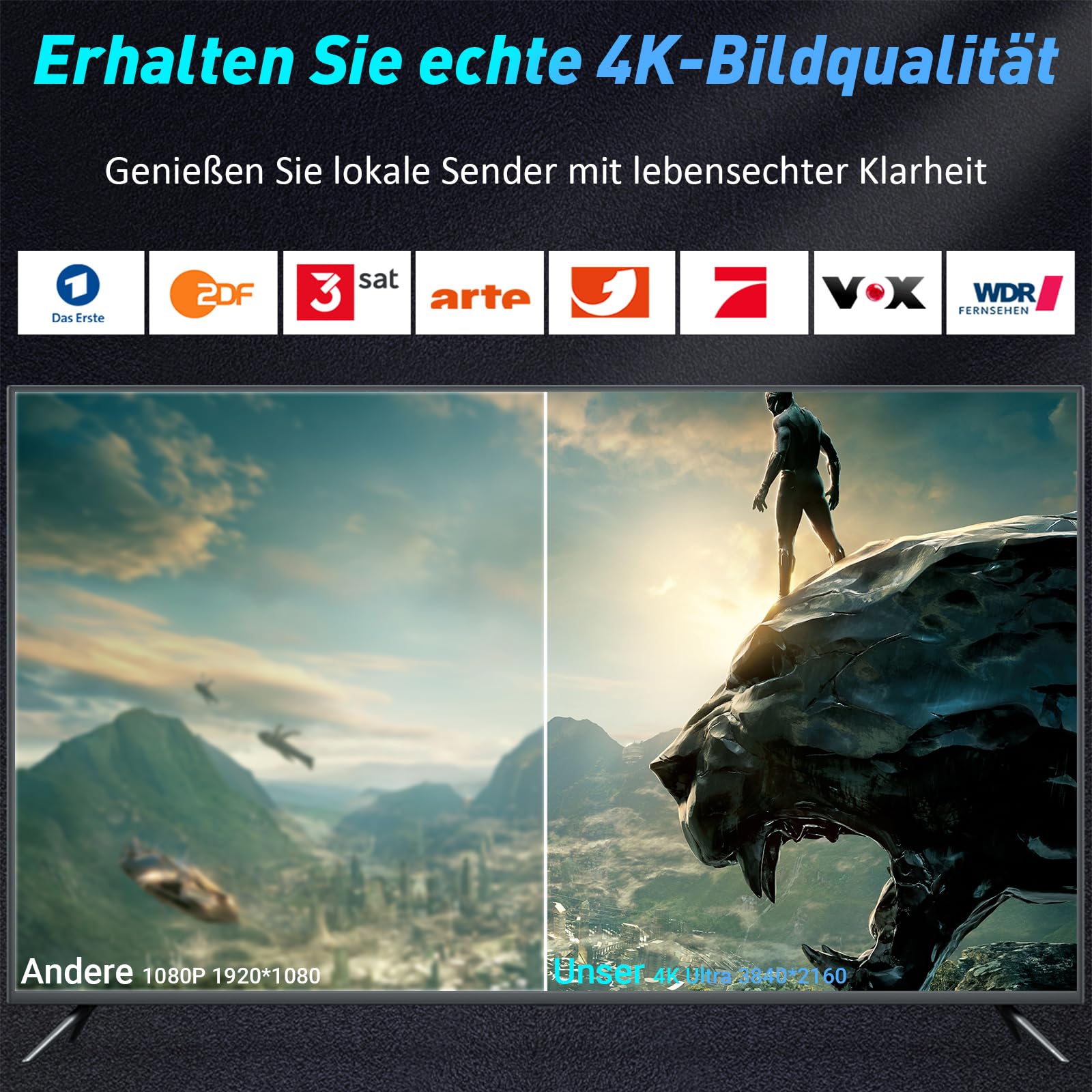 DVBT2 Antenne, zimmerantenne DVB-T & DVB-T2 Antennen mit Verstärker, Großer Reichweite und 360° Empfang, Zimmerantenne für Fernseher mit Starkem Magnetfuß, Geeignet für 4K 1080p - 3M Kabel