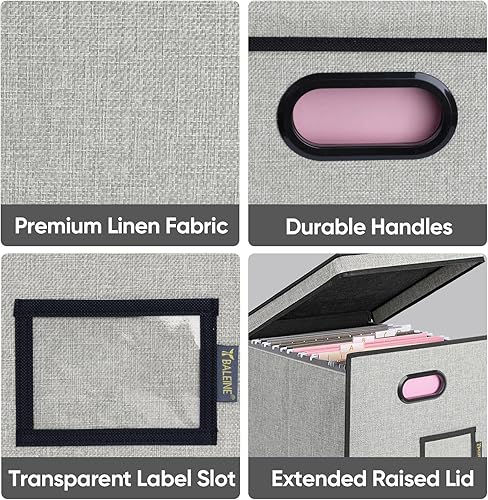 Miniatura 24 de BALEINE - Caja organizadora de archivos con tapa, organizador de carpetas plegable con riel de plástico, caja para carpetas colgantes para Gris