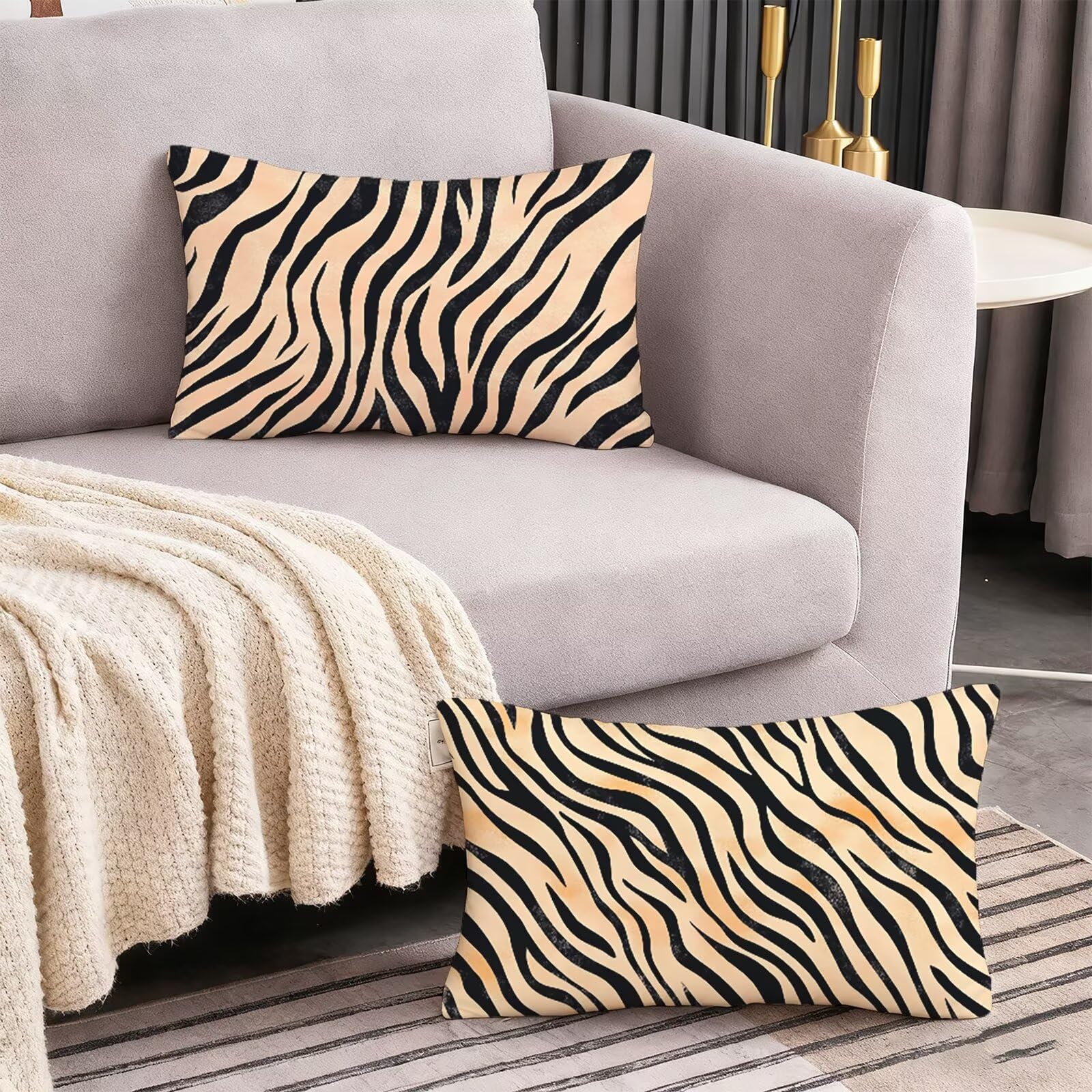 Poszewki na poduszki w paski 70 x 90 cm, zestaw 2 sztuk, brązowa poszewka na poduszkę, miękka i oddychająca poszewka na poduszkę wodoodporna zewnętrzna sofa do ogrodu, z niewidocznym zamkiem