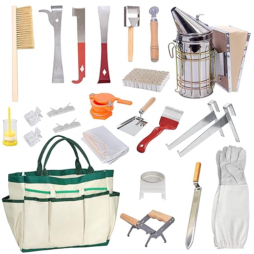 BeeCastle Beekeeping Supplies 22PCS Beekeeping Tools Kit with Organizer Tote, Bee Keeping Supplies-All Tools Kit Bee Keeping Starter Kit for Beginners and Professional Beekeepers