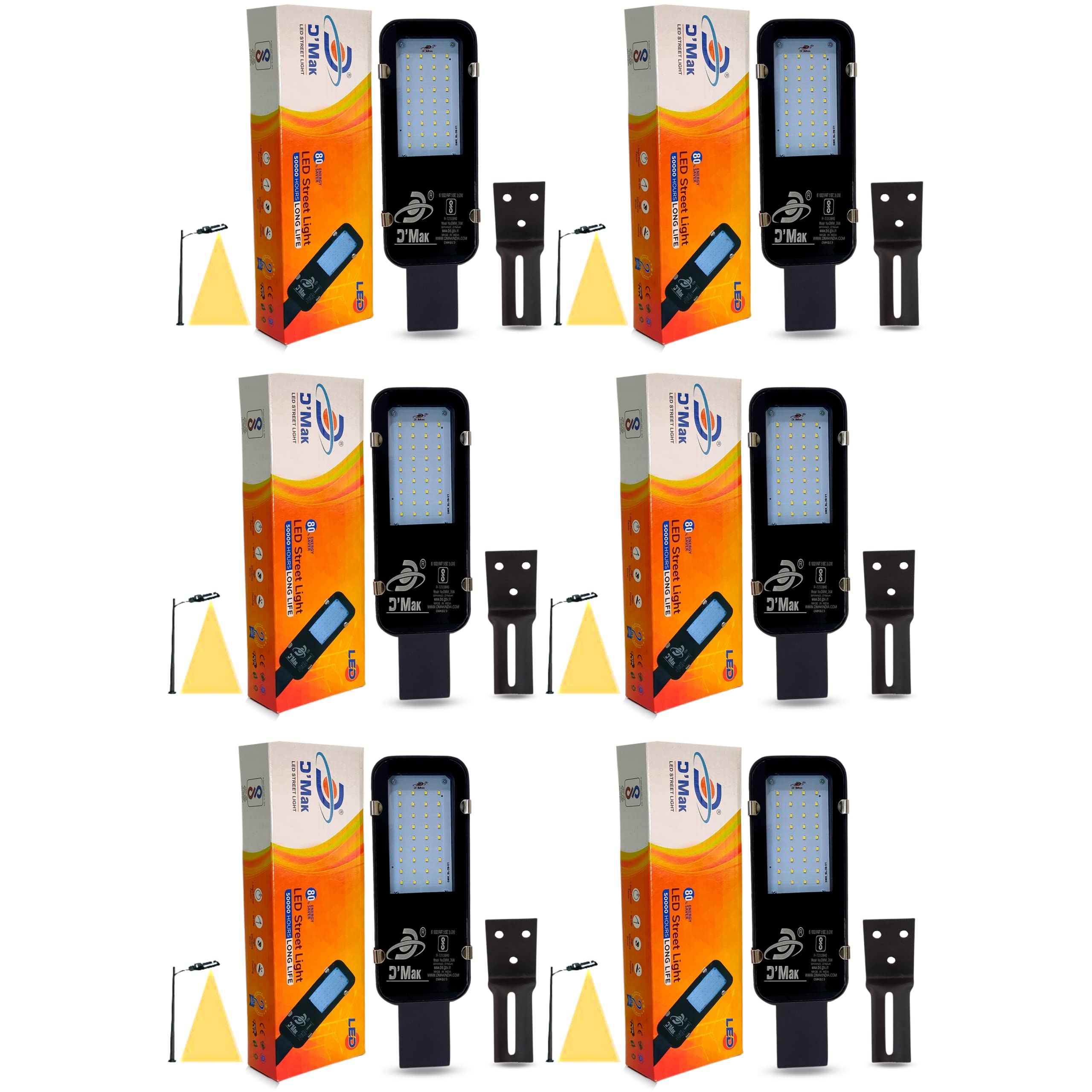 D’Mak™ 18-Watt Waterproof LED Street - Warm White (2 Years Warranty, IP65) Outdoor/Industrial - Pack of 6 | led Street