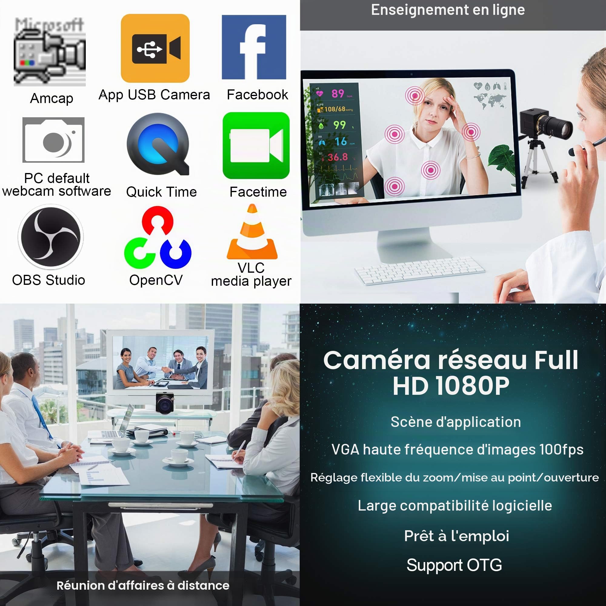 ELP Caméra 1080P 5-50 mm 10x Zoom Optique Manuel, USB 2 MP Avec Capteur CMOS OV2710, Streaming à Taux d'Images Élevé, Enseignement, Webcam Pour OpenCV Window/Linux/Raspberry Pi