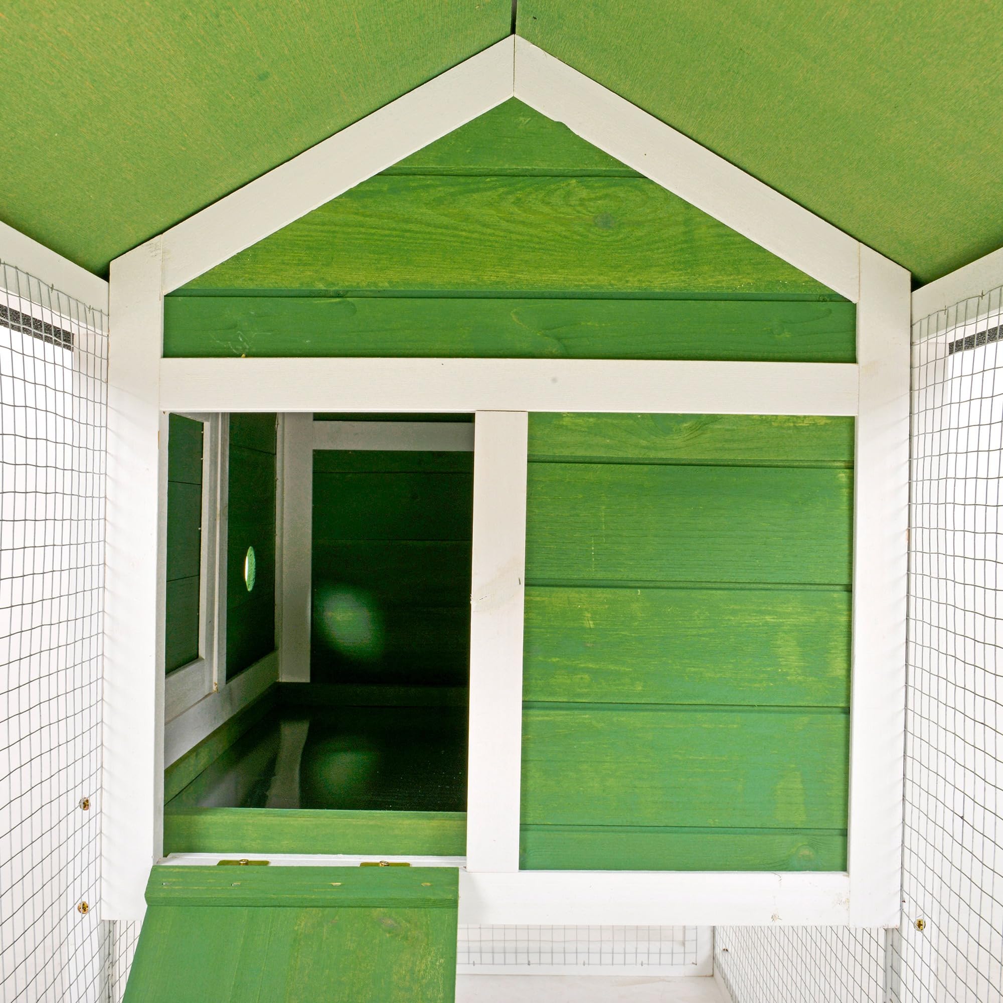 PawHut Conejera de Madera 120x60x79 cm Jaula para Conejos Grande con Techo Asfáltico Bandeja Extraíble Escalera y Chimenea para Exterior Verde