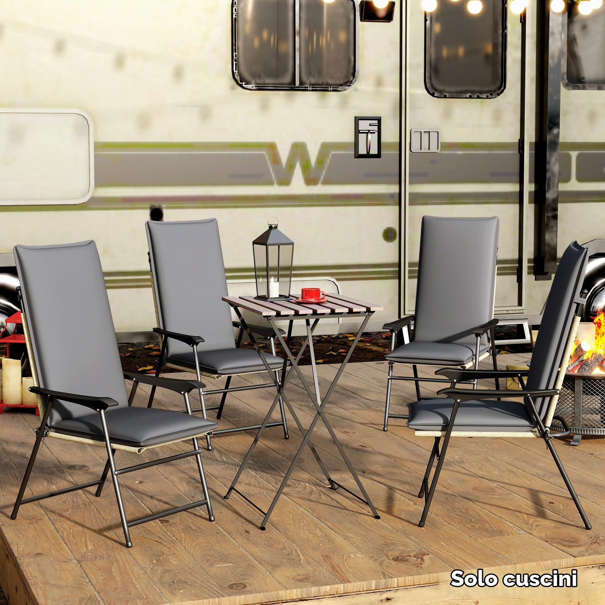 Outsunny Set da 4 cuscini per sedia da esterno UPF50+ 124x50x5cm Grigio | Cuscino per sedia schienale alto, lacci & cinghia regolabile, tessuto tinto resistente sbiadimento, per giardino, patio.