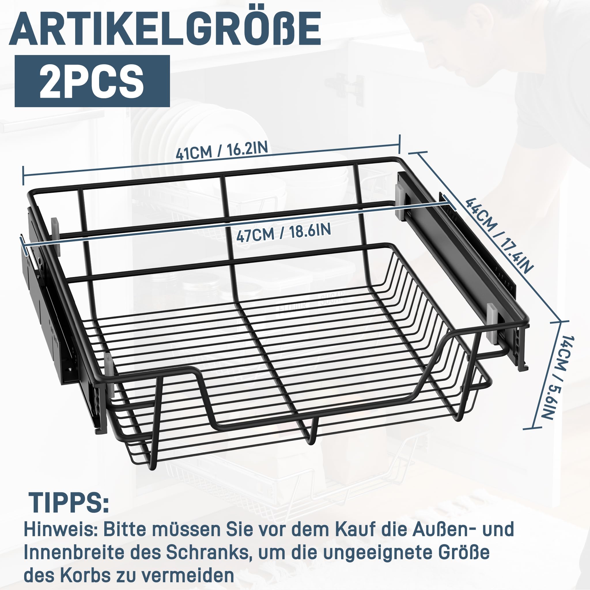 FIVMEN Ausziehbare Schublade Küche 2x 50cm Metall Teleskopschublade mit Schienen, Schublade Korbauszug Geräuscharm Küchen Organizer für Küche Badezimmer Abstellraum, Schwarz