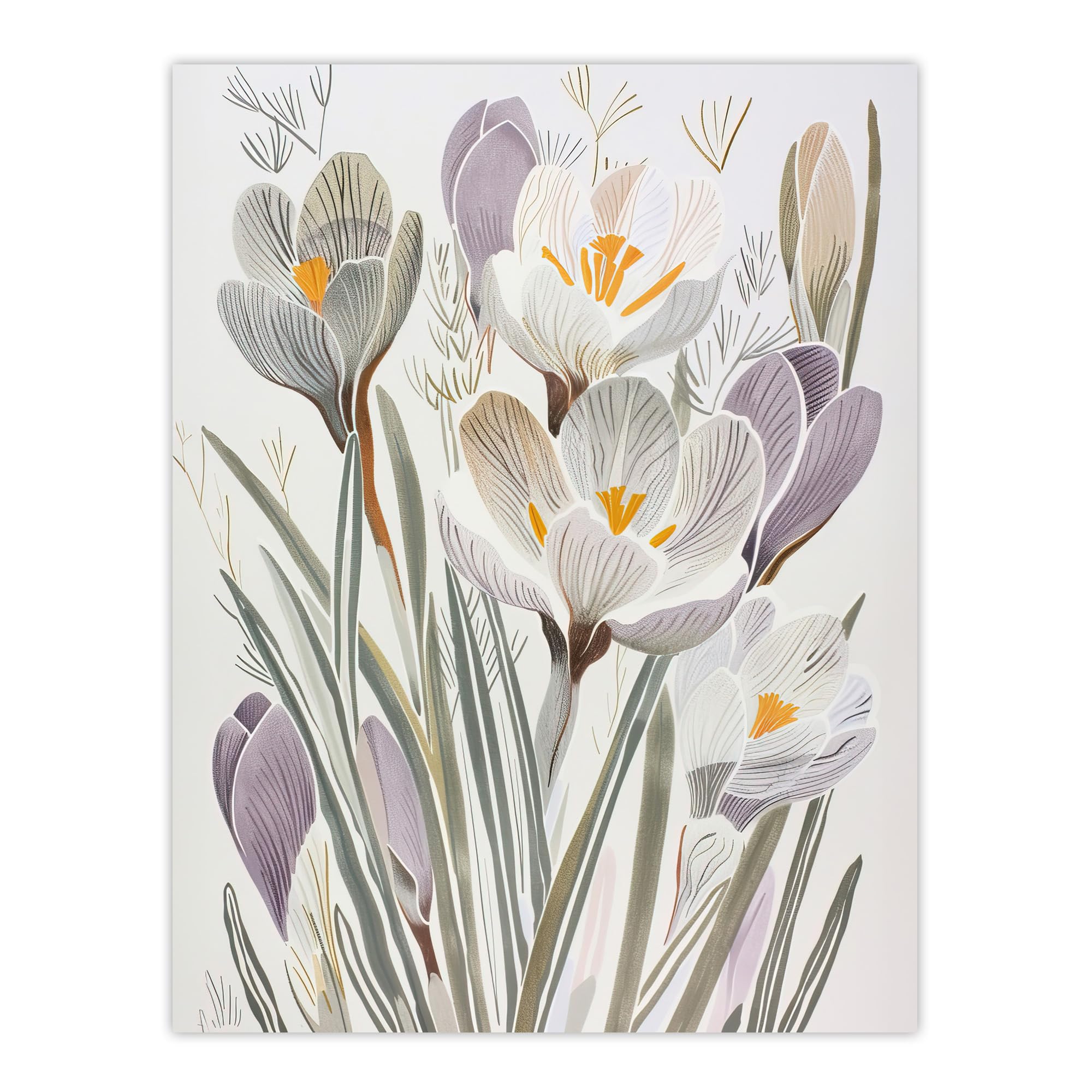 Artery8 Crocus Flowers in Bloom Artwork Pastel Bouquet Living Room Large Wall Art Poster Print Thick Paper 18X24 Inch