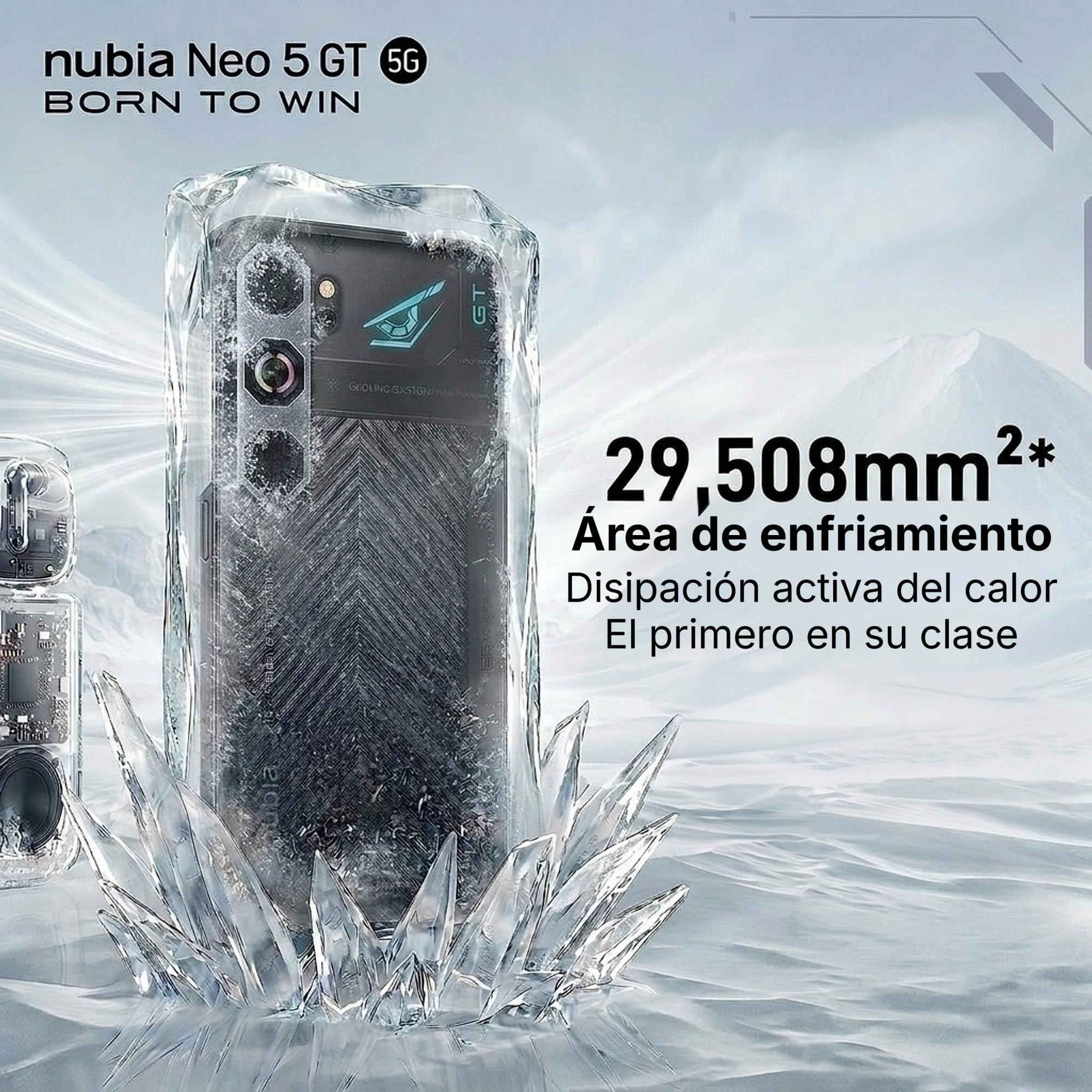 ZTE Nubia Neo 5 GT 5G, Smartphone Gaming con IA, 12GB+256GB, Gatillos Laterales, Ventilador físico Incorporado, Pantalla AMOLED 6,8" 1.5K 144Hz, 6210mAh Doble celda, Android 16, Negro (Phantom Black)