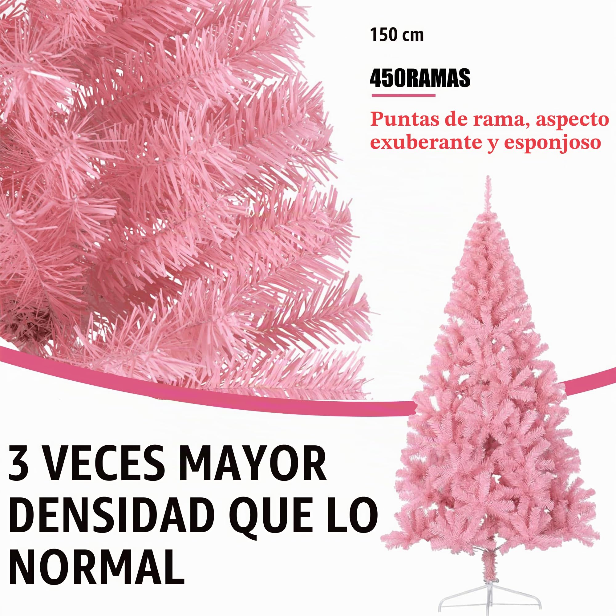 Carnavalife Arbol de Navidad, arbol Navidad Blanco 180cm, arbol de Navidad Plegable 120cm/150cm/180cm, Navidad Invierno Fiesta (Rosa, 180cm-600Tips)