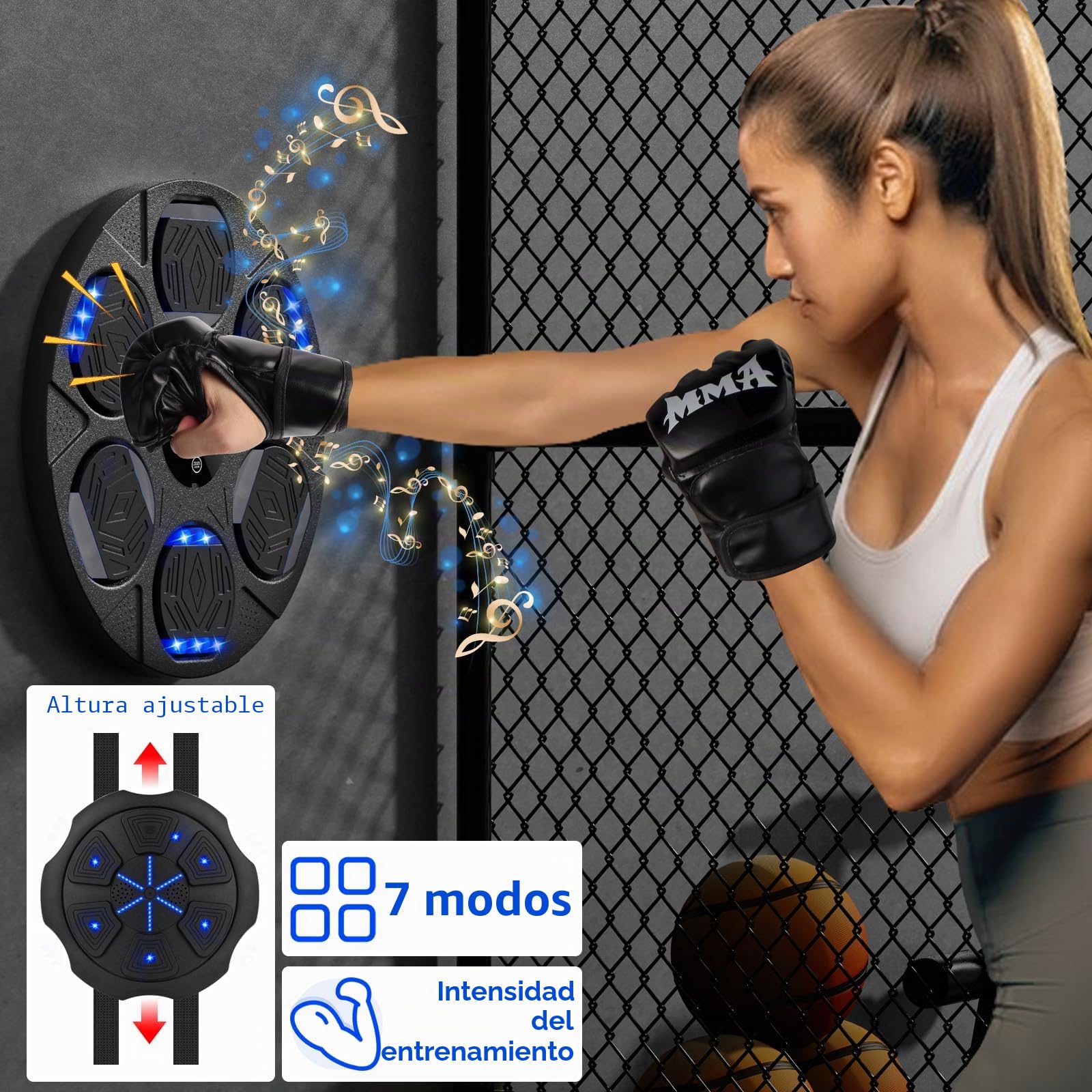 Maquina De Boxeo Musical, Music Boxing Machine Adultos con Guantes De Boxeo, MáQuina De Boxeo Musical con Bluetooth, Boxeo Pared con Luz, Music Boxing, Regalo De Boxeo para NiñOs Y Adultos