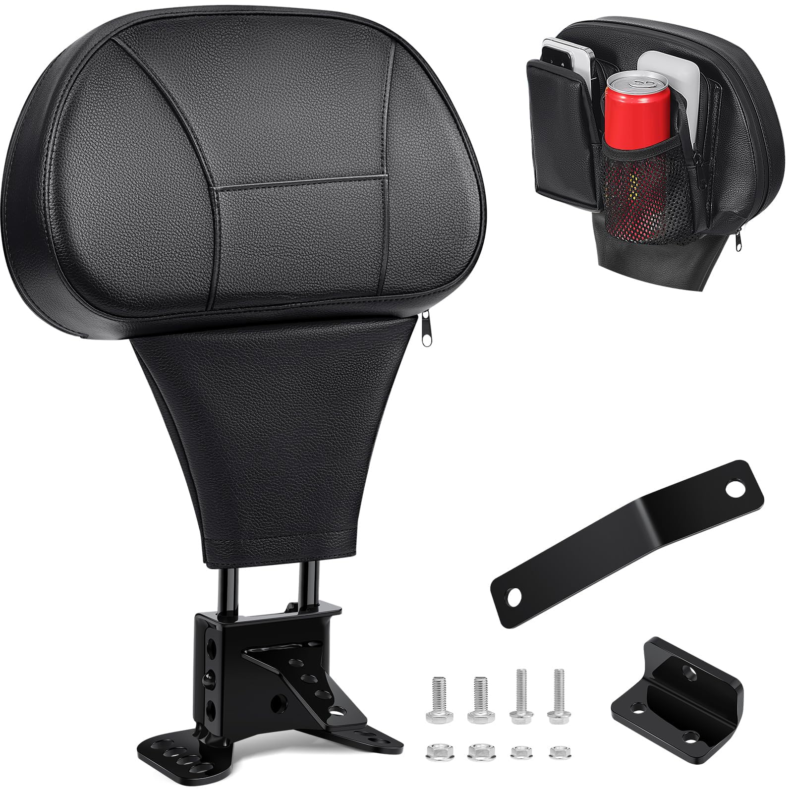 PBYMT Driver Rider Backrest, Adjustable Rider Driver Backrest with Storage Fit for Harley Davidson Touring Road Glide Electra Glide Road King Street Glide 1988-2024 (Black)