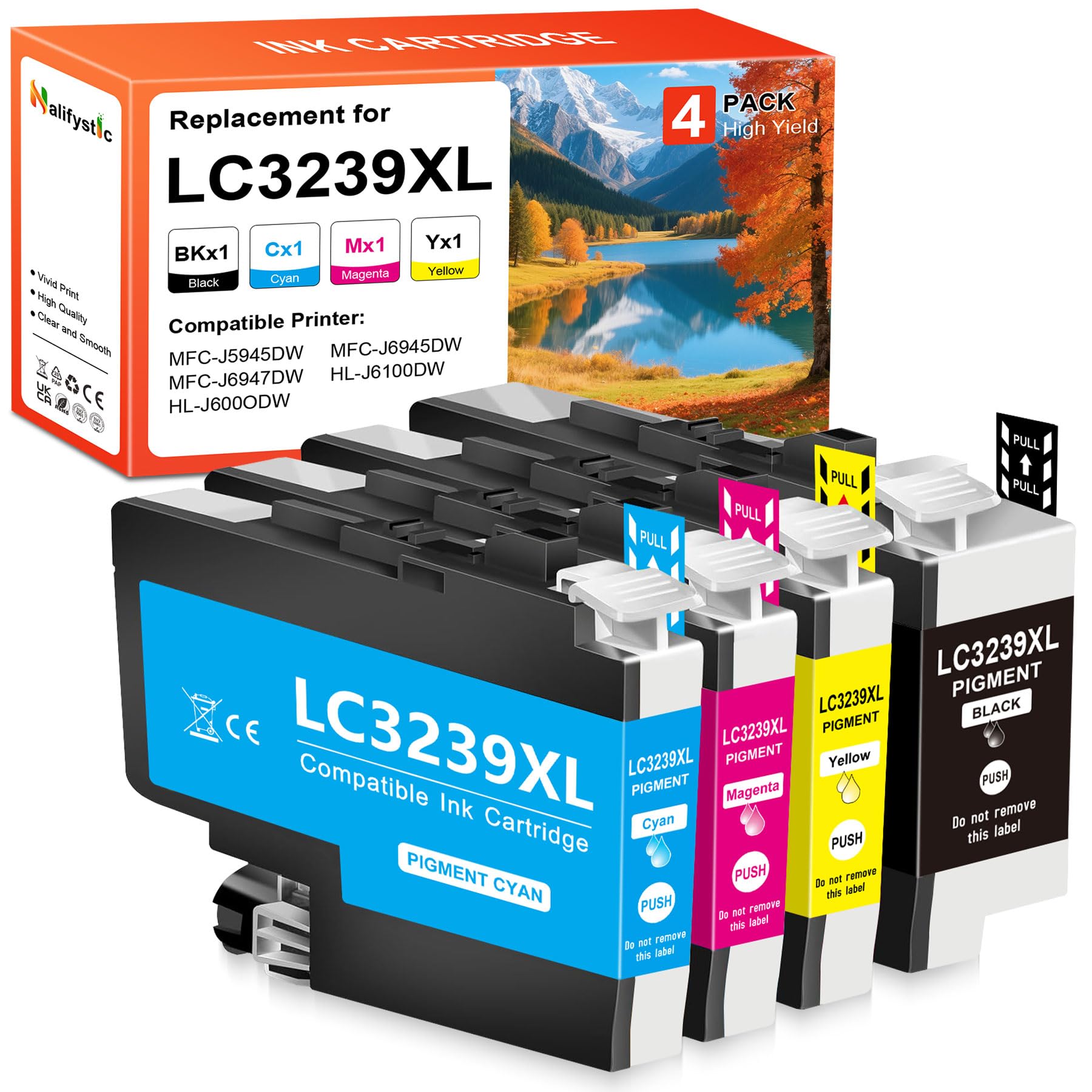 LC3239 LC3239XL Tinta Compatible para Bro LC3239 XL LC-3239 LC-3239XL para MFC-J5945DW MFC-J6945DW MFC-J6947DW HL-J6100DW HL-J6000DW MFC J5945DW HL J6100DW J6000DW(4 Unidades,BK/C/M/Y)